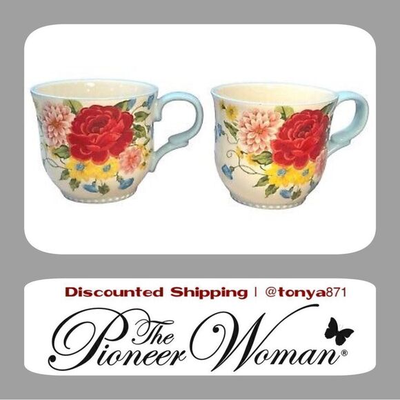 🦋 New Pioneer Woman Sweet Rose 15-oz Mugs, Set of 2 - Picture 4 of 8